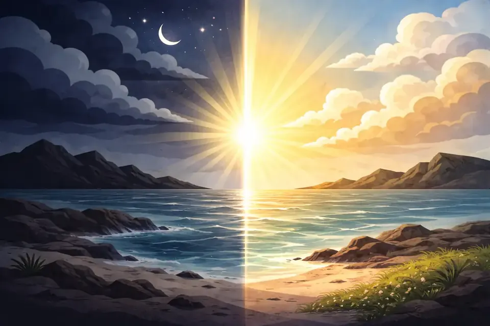 Light breaking over the waters at creation