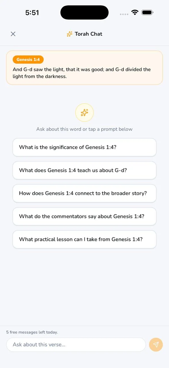 Torah Chat suggesting questions about Genesis 1:4